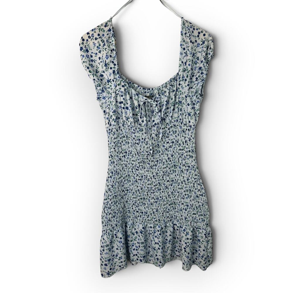 Wild Fable Womens M Blue Ditsy Floral Smocked Cottagecore Milkmaid Mini Dress